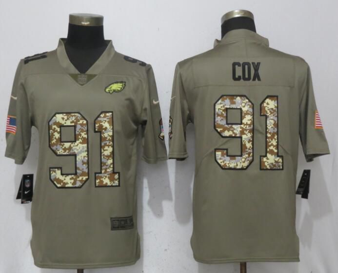 Men Philadelphia Eagles #91 Cox Olive Camo Carson Salute to Service Nike Limited NFL Jerseys->->NFL Jersey